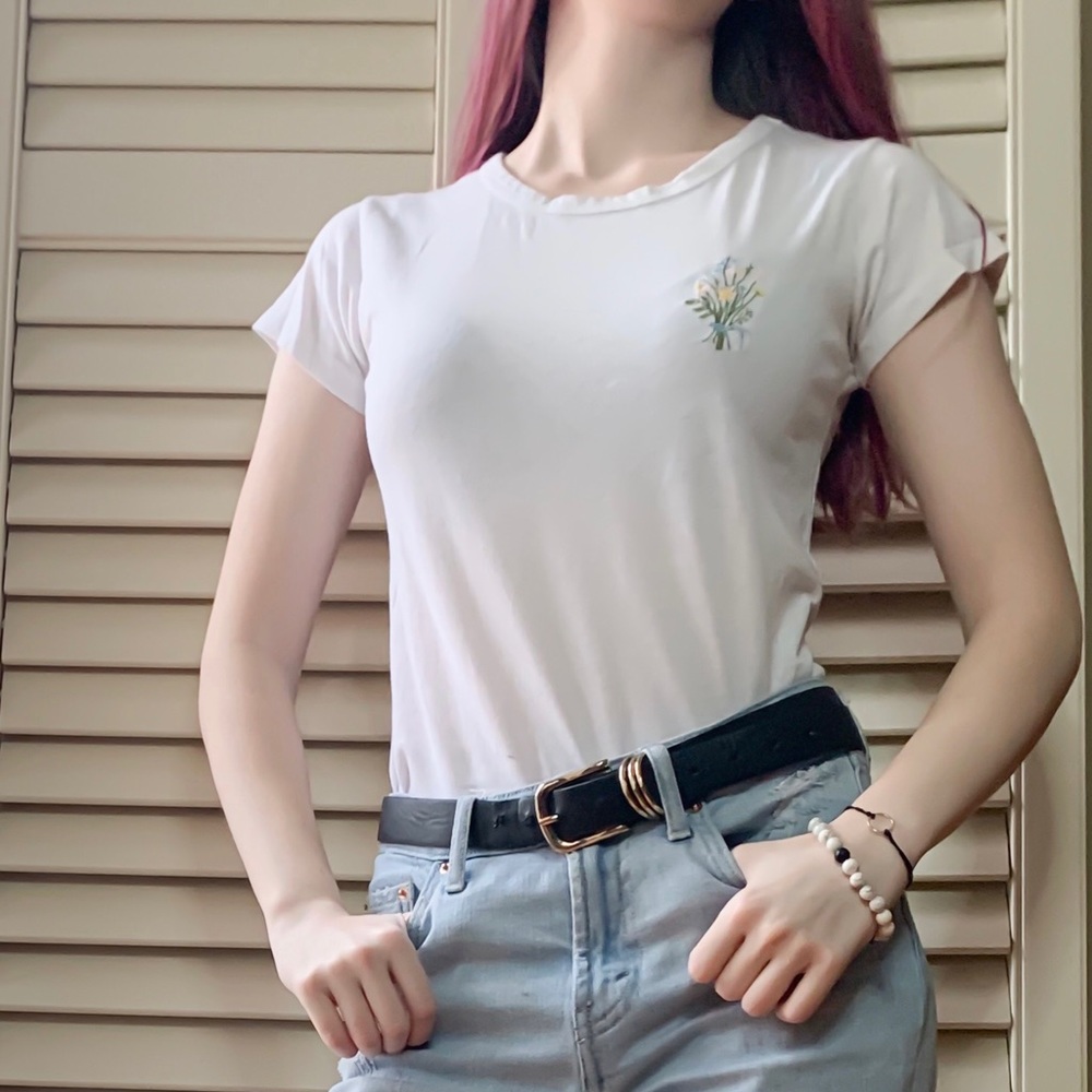 Brandy Melville Embroidered Flower Top